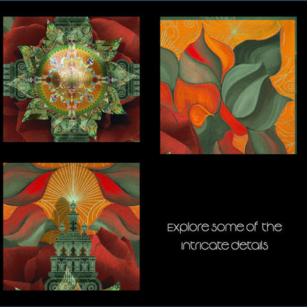 Orange Mandala Art Print, Mixed Media Collage, Boho Wall Decor