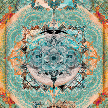 Turquoise Sunset Mandala Art, Boho Meditation Wall Print, Spiritual Abstract Home Decor