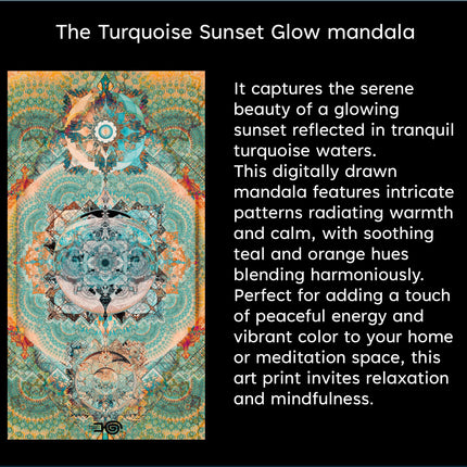 Turquoise Sunset Mandala Art, Boho Meditation Wall Print, Spiritual Abstract Home Decor
