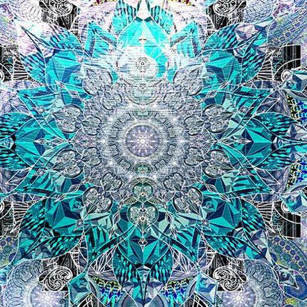 Pastel Blue Mandala Art Print  Metallic Paper, Boho Chic Decor