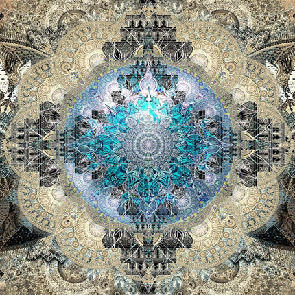 Pastel Blue Mandala Art Print  Metallic Paper, Boho Chic Decor