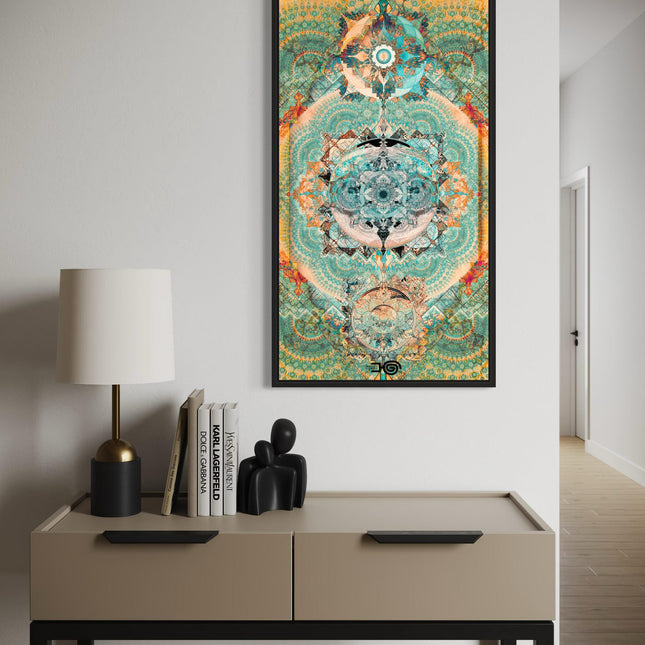 Turquoise Sunset Mandala Art, Boho Meditation Wall Print, Spiritual Abstract Home Decor