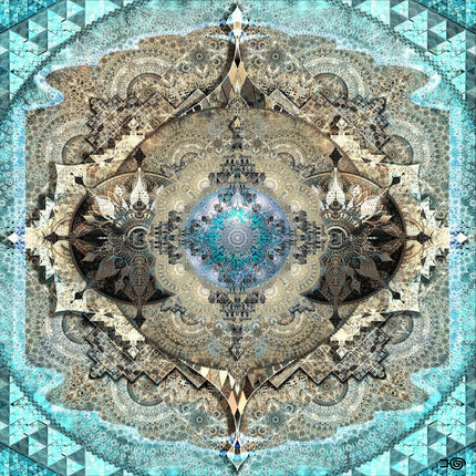 Pastel Blue Mandala Art Print  Metallic Paper, Boho Chic Decor