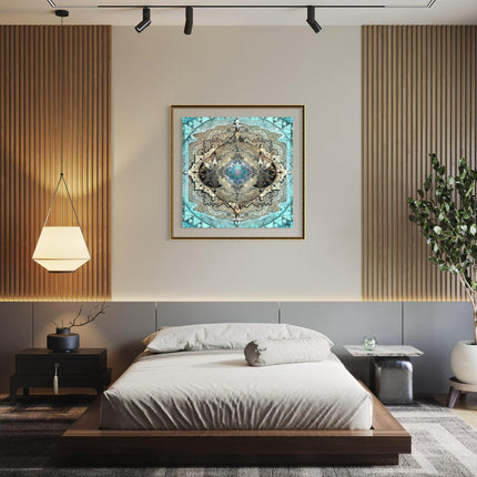 Pastel Blue Mandala Art Print  Metallic Paper, Boho Chic Decor