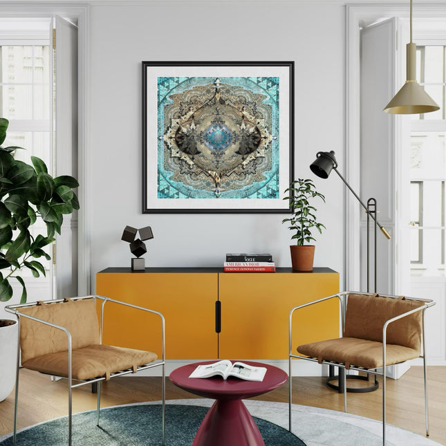 Pastel Blue Mandala Art Print  Metallic Paper, Boho Chic Decor