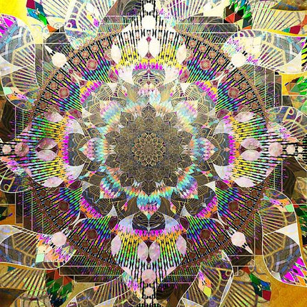 Phoenix Rising Lotus Temple Mandala - Golden Amber Teal Spiritual Wall Art - Sacred Rebirth Transformation Print