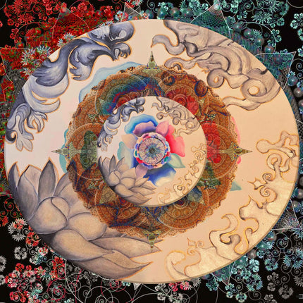 Chromatic Fractal Mandala Art, Mixed Media Wall Print, Digital and Traditional Painting Fusion