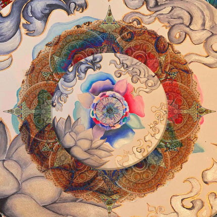 Chromatic Fractal Mandala Art, Mixed Media Wall Print, Digital and Traditional Painting Fusion