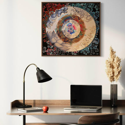 Chromatic Fractal Mandala Art, Mixed Media Wall Print, Digital and Traditional Painting Fusion