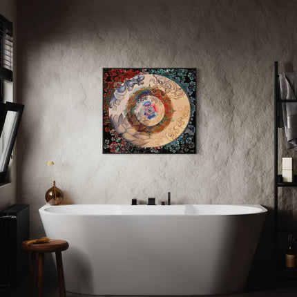 Chromatic Fractal Mandala Art, Mixed Media Wall Print, Digital and Traditional Painting Fusion