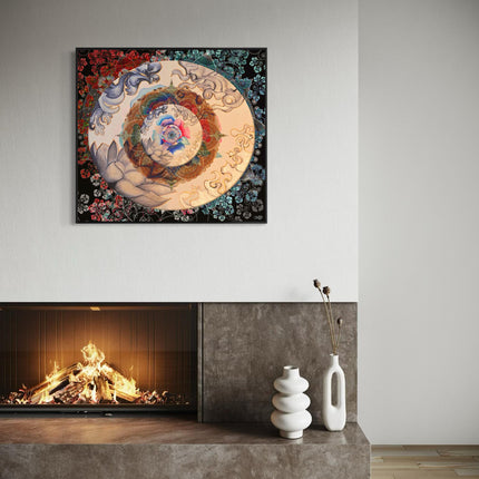 Chromatic Fractal Mandala Art, Mixed Media Wall Print, Digital and Traditional Painting Fusion