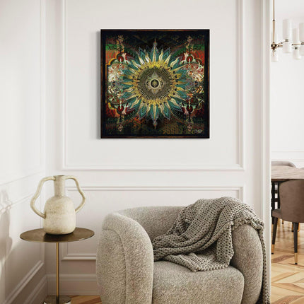 Colorful Mandala Sun Symbol | Detailed Digital Drawing | Intricate Boho Wall Art Printable