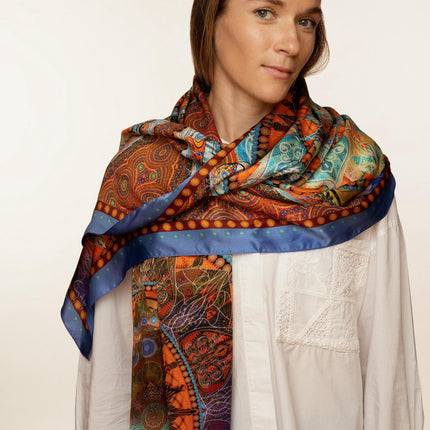 Boho Chic Style, Mandala Silk Scarf, Mandala Art Shawl, Limited Edition Italian Design Gift for Her