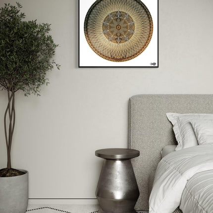 Gold Mandala Meditations-Kunstdruck: Boho-Wandkunst für friedliche Dekoration