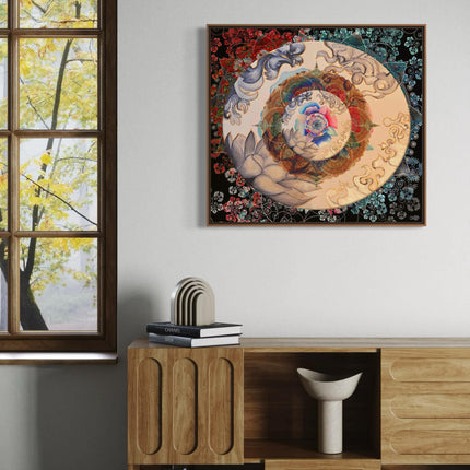 Chromatic Fractal Mandala Art, Mixed Media Wall Print, Digital and Traditional Painting Fusion