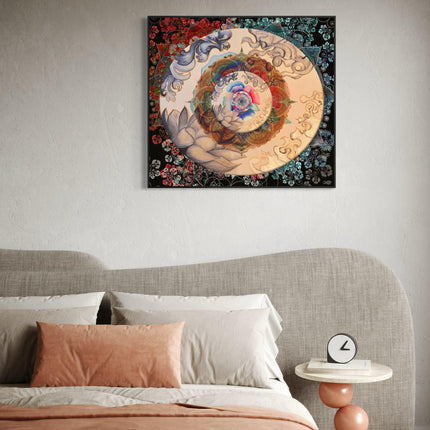 Chromatic Fractal Mandala Art, Mixed Media Wall Print, Digital and Traditional Painting Fusion