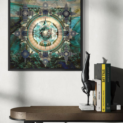Turquoise Sacred Bohemian Mandala Wall Art Print, Meditation Wall Decor, Zen Yoga Wall Print