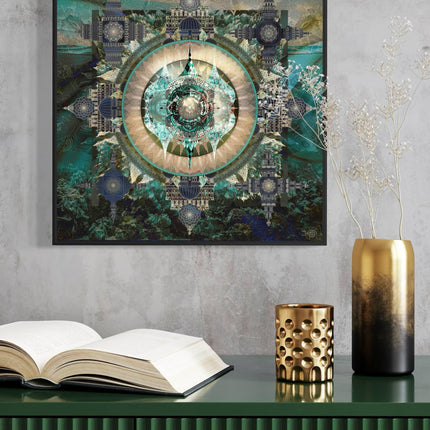 Turquoise Sacred Bohemian Mandala Wall Art Print, Meditation Wall Decor, Zen Yoga Wall Print