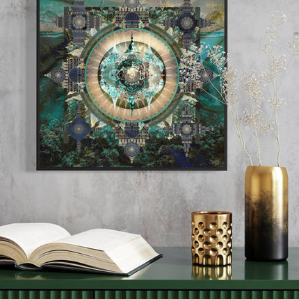 Turquoise Sacred Bohemian Mandala Wall Art Print, Meditation Wall Decor, Zen Yoga Wall Print
