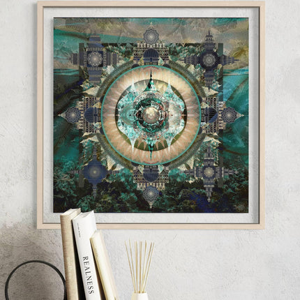 Turquoise Sacred Bohemian Mandala Wall Art Print, Meditation Wall Decor, Zen Yoga Wall Print