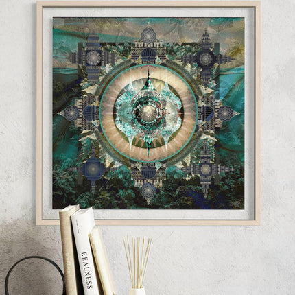 Turquoise Sacred Bohemian Mandala Wall Art Print, Meditation Wall Decor, Zen Yoga Wall Print