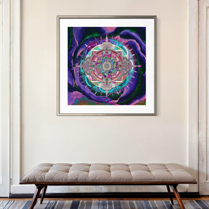 Cosmic Mandala Wall Art Print  Boho Decor Poster, Large Sacred Geometry Psychedelic art, for Yoga Studio, Office or Living Room