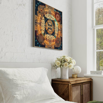 Teal Gold Mandala Print, Sacred Geometry Boho Wall Art
