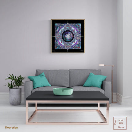 Teal Lilac Mandala Print  Sacred Geometry Boho Wall Art Poster