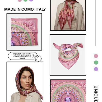 Pink Mandala Silk Scarf, Mandala Art Shawl, Limited Edition Italian Design Gift for Her