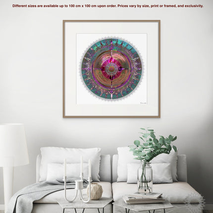 Mystic Lotus Mandala Art Print  Teal Magenta Sacred Geometry Wall Art (Digital Download)