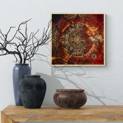 Golden Fractal Mandala Art Print  Boho Sacred Geometry Home Decor