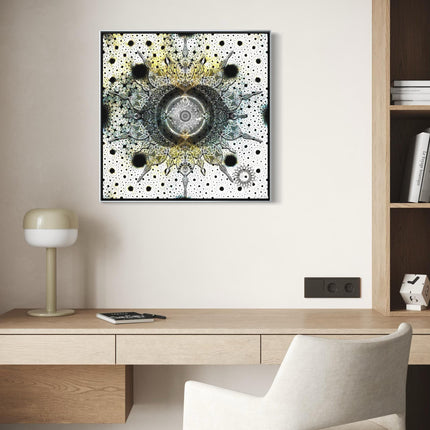 Mystic Monochrome Mandala Wall Art Print  Black White Sacred Geometry Boho Decor, Cosmic Abstract