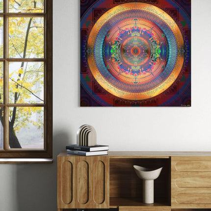 Luminous Mandala Art Print: Psychedelic Geometric Boho Wall Decor Poster