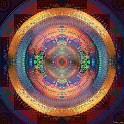 Luminous Mandala Art Print: Psychedelic Geometric Boho Wall Decor Poster