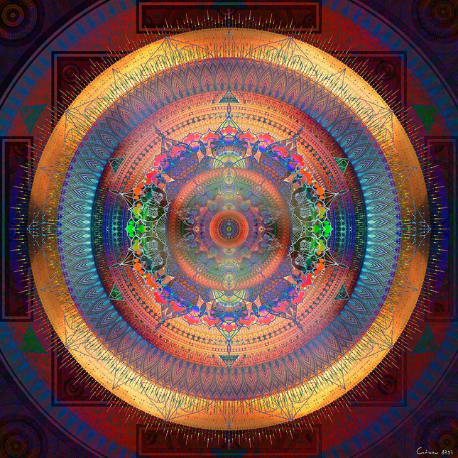 Luminous Mandala Art Print: Psychedelic Geometric Boho Wall Decor Poster