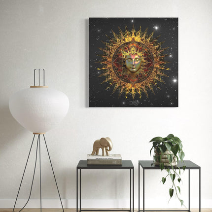 Golden Sun Mandala Print, Sacred Geometry Cosmic Wall Art, Boho Home Decor