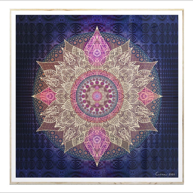 Mystic Lotus Mandala Print  Boho Sacred Geometry Wall Art, Purple Gold Spiritual Decor