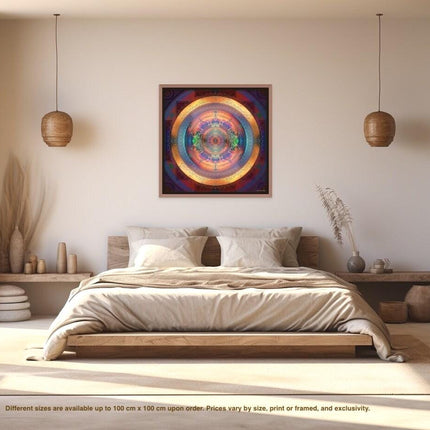 Luminous Mandala Art Print: Psychedelic Geometric Boho Wall Decor Poster