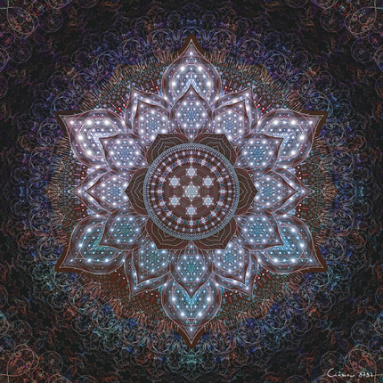 Cosmic Mandala Wall Art  Sacred Geometry Fractal Print, Galaxy Lotus Meditation Decor