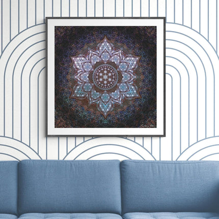 Cosmic Mandala Wall Art  Sacred Geometry Fractal Print, Galaxy Lotus Meditation Decor