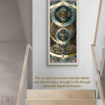 Cosmic Mandala Art Print: Teal Gold Sacred Geometry Wall Art (Vertical/Horizontal)