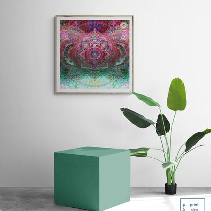 Visionary Mandala Art Print: Sacred Geometry, Psychedelic Boho Wall Art, Pink Green Meditation Decor