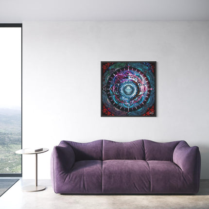 Psychedelic Sacred Geometry Mandala Print, Cosmic Boho Abstract Wall Art