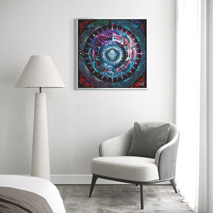Psychedelic Sacred Geometry Mandala Print, Cosmic Boho Abstract Wall Art
