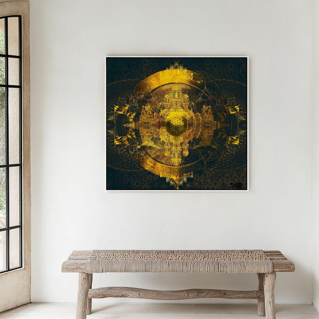Golden Shield Mandala Art Print: Sacred Geometry Wall Decor