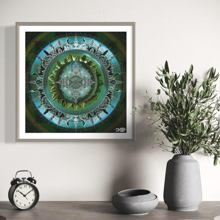 Emerald, Blue Mandala Art Print: Sacred Geometry,Boho Spiritual Home Decor