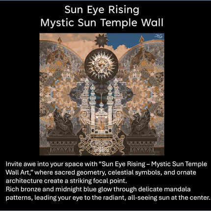 Mystical Sun Temple Wall Art  Sacred Geometry Boho Decor, Bronze Midnight Blue Print