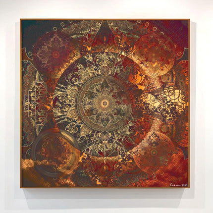 Golden Fractal Mandala Art Print  Boho Sacred Geometry Home Decor