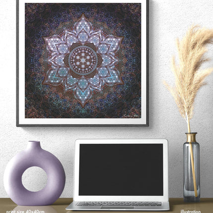 Cosmic Mandala Wall Art  Sacred Geometry Fractal Print, Galaxy Lotus Meditation Decor