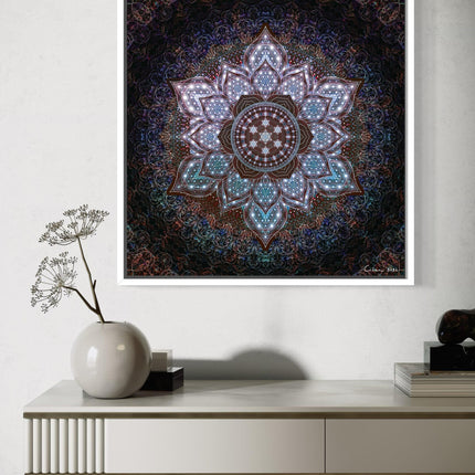 Cosmic Mandala Wall Art  Sacred Geometry Fractal Print, Galaxy Lotus Meditation Decor